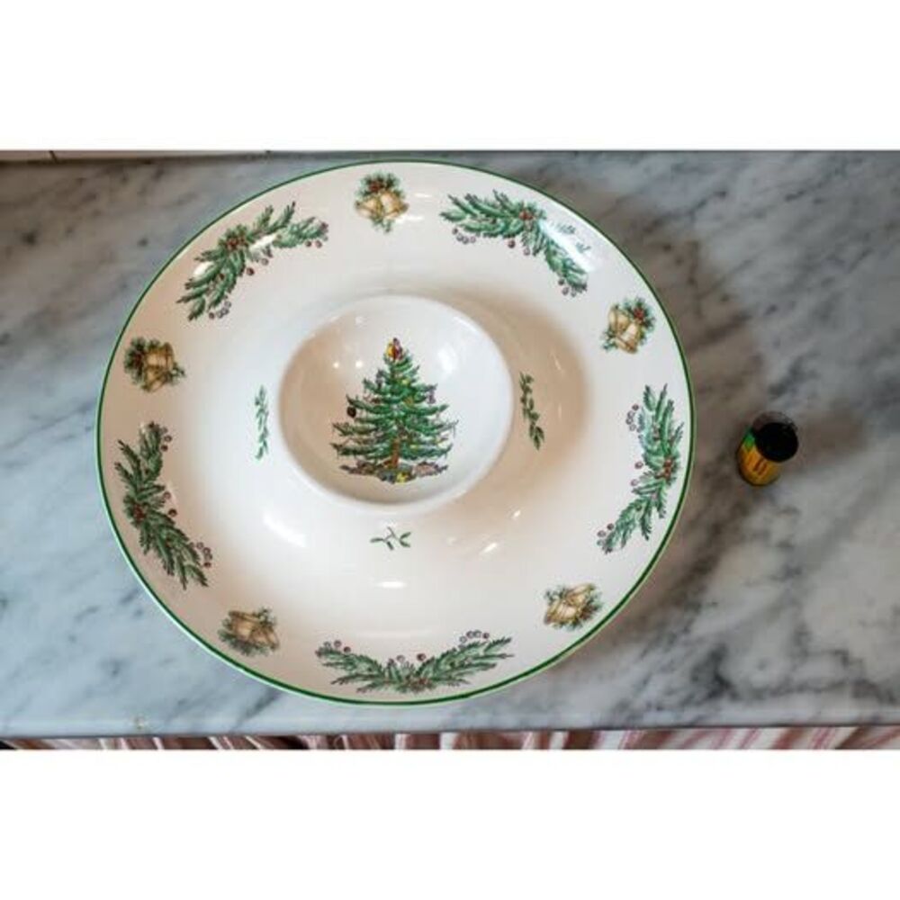 Christmas Tree Large Crudite VegetableServer Platter Spode England Chip Dip Bowl